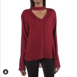 Cloth and Stone White Choker Neck Bell Sleeve Top